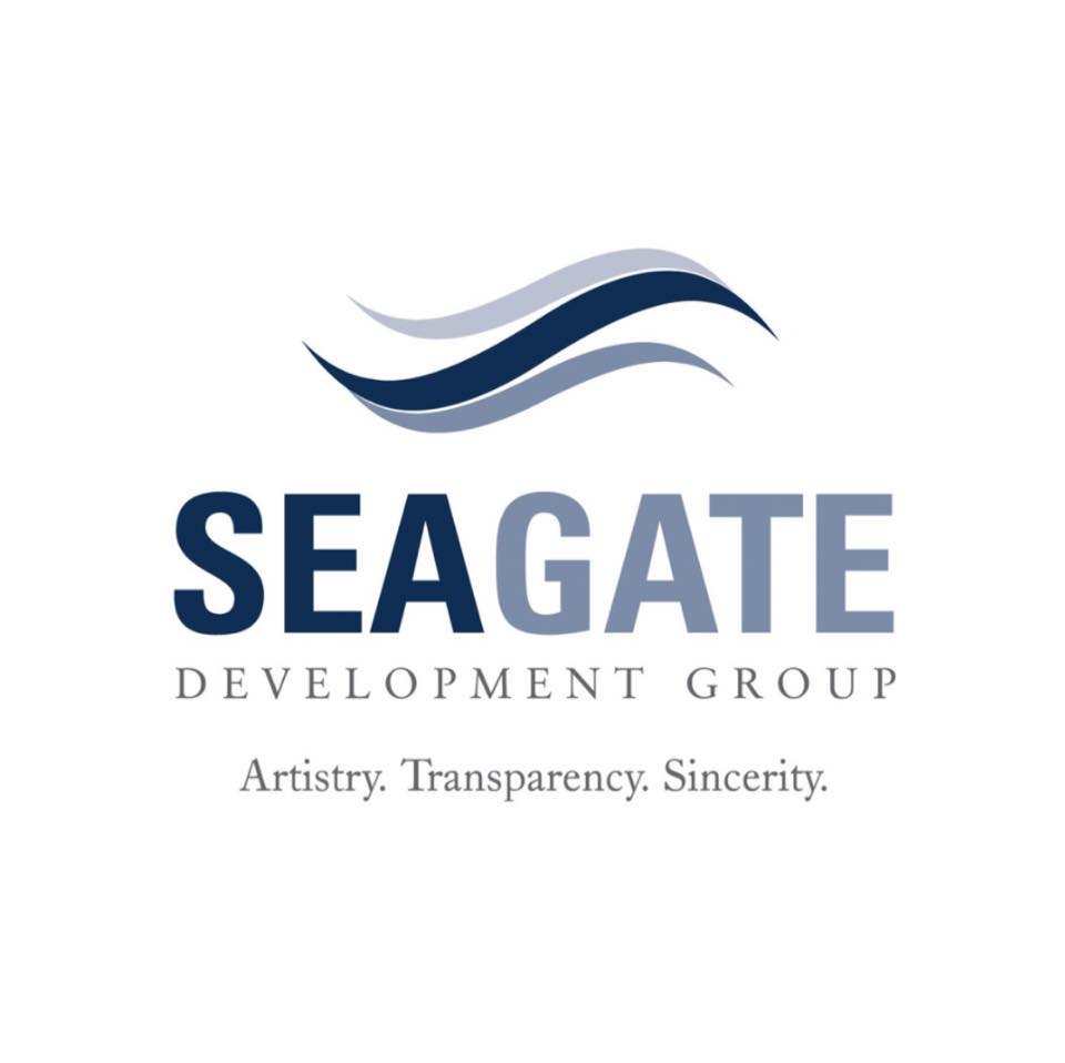 seagate logo Logo for Seagate Development Group featuring stylized wave graphics above the company name in a gradient of dark to light blue. Below the name, the tagline reads ‘Artistry. Transparency. Sincerity.’ emphasizing the company’s core values