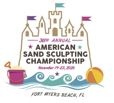 Poster for the 36th Annual American Sand Sculpting Championship, Nov. 19–23, 2026, with stylized sandcastle art.